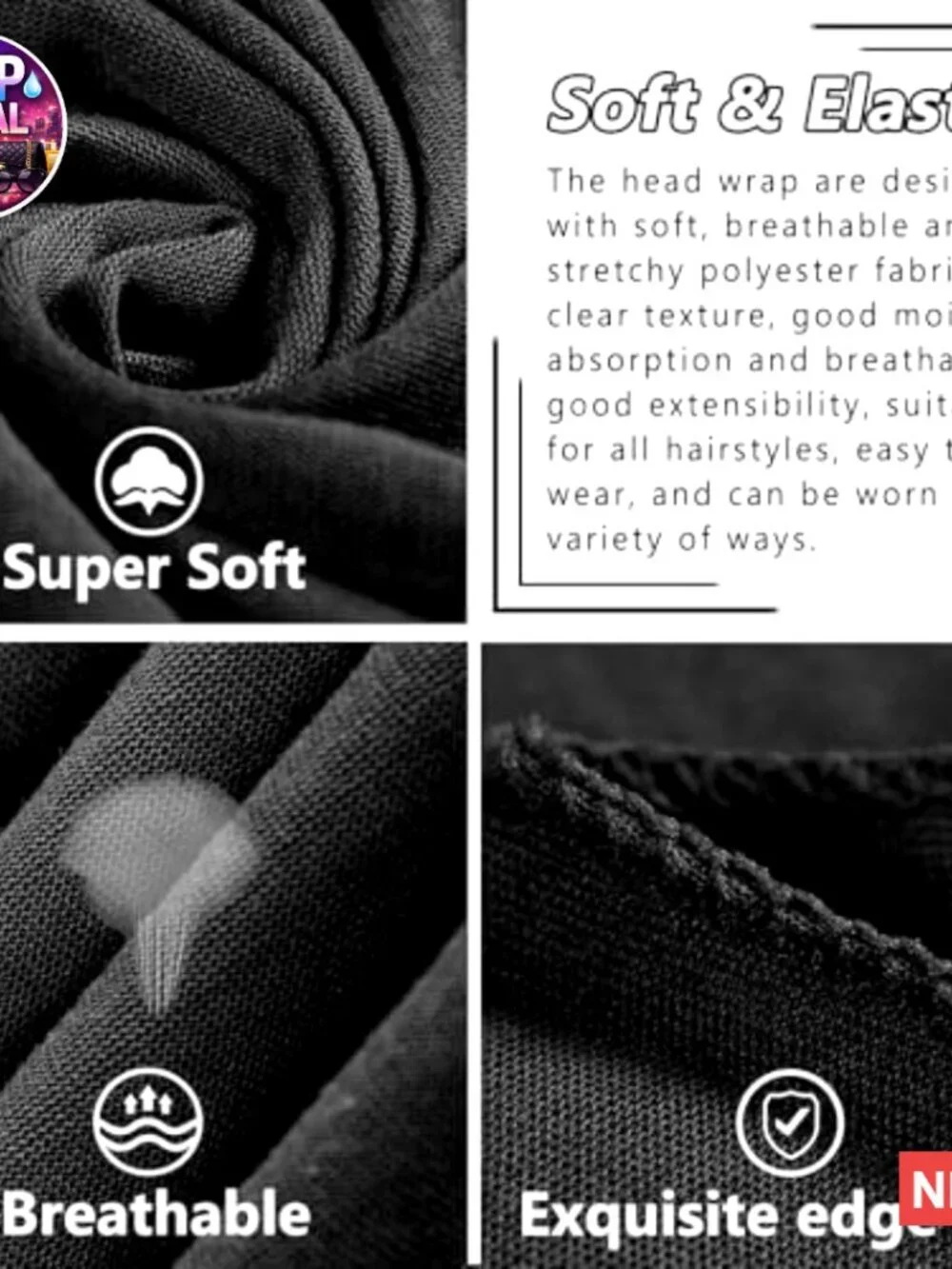 Polyester Stretch Head Wrap Turban Scarf Ultra Soft Extra Long